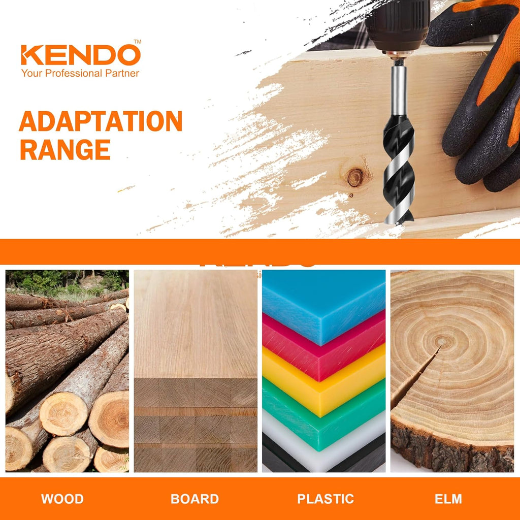 Auger Drill Bit Set for Wood, 9-Piece Alloy Steel | Hex Shank Wood Auger Bits with Screw Point for Hardwood