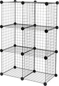 6-Cube Wire Grid Stackable Storage Organizer, Metal Shelving Unit, No-Tool Assembly, 26"W x 38"H x 12.6"D, Black