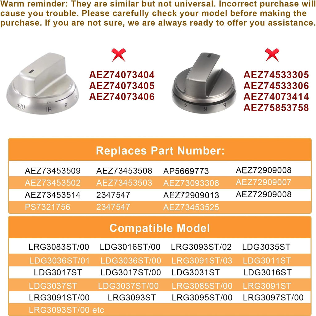 Azdele AEZ73453509 Stove knobs Replacements for Gas Range/Oven LRG3095ST LRG3091ST LRG3093ST LRG3035ST LDG3036ST,Replaces AEZ72909008 AP5669773 Knobs, 3 Ye-ars Warr-anty