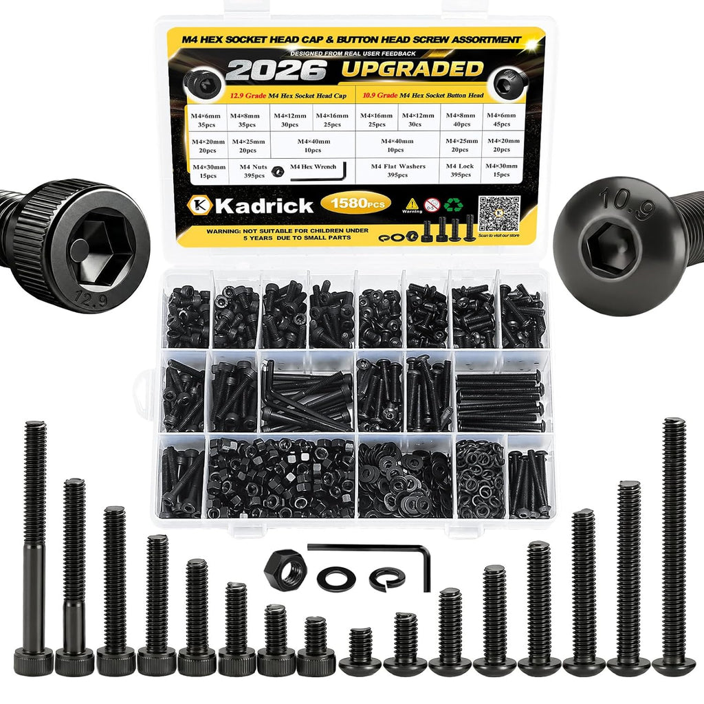 1580PCS M4 Hex Socket Cap Head & Button Head Screws and Nuts Kit