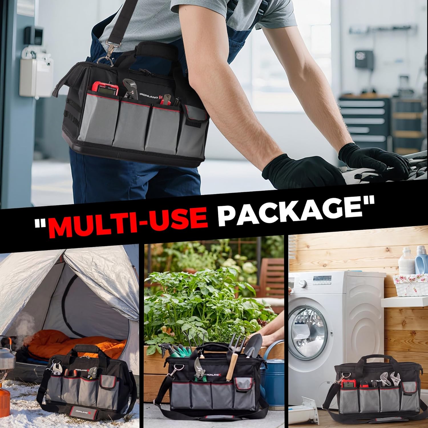 16.5 Inch Hard & Sturdy Bottom Tool Bag Organizer for Men, Waterproof Heavy Duty Tool Bag with Handle & Large Zipper