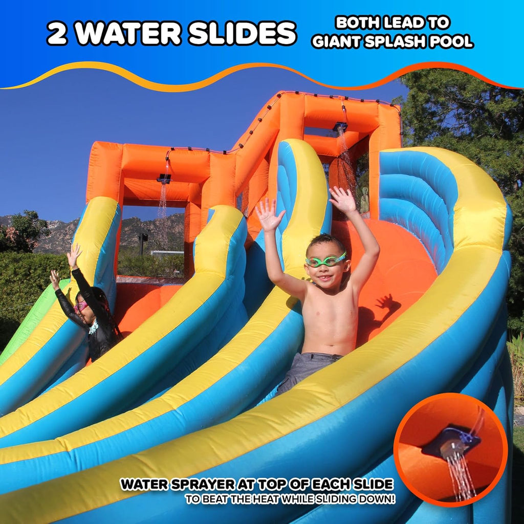 Twin Peaks Splash and Slide with Water Cannons and Climbing Wall with Blower, Medium