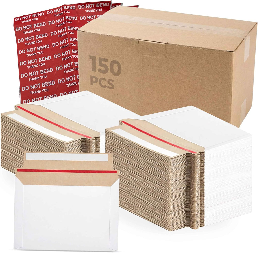 Pack Of 150, Rigid Mailers 6.5x4.5 Self Seal Photo Mailers 6.5x4.5, Stay Flat White Cardboard Shipping, Standard