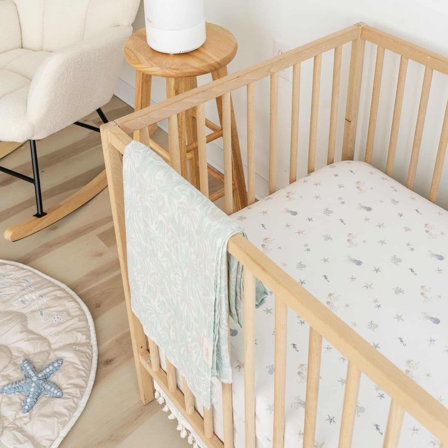 100% Cotton Under The Sea Fitted Crib Sheet with Jellyfish Design, Neutral Crib Sheets, Fitted Toddler Sheet, 28" x