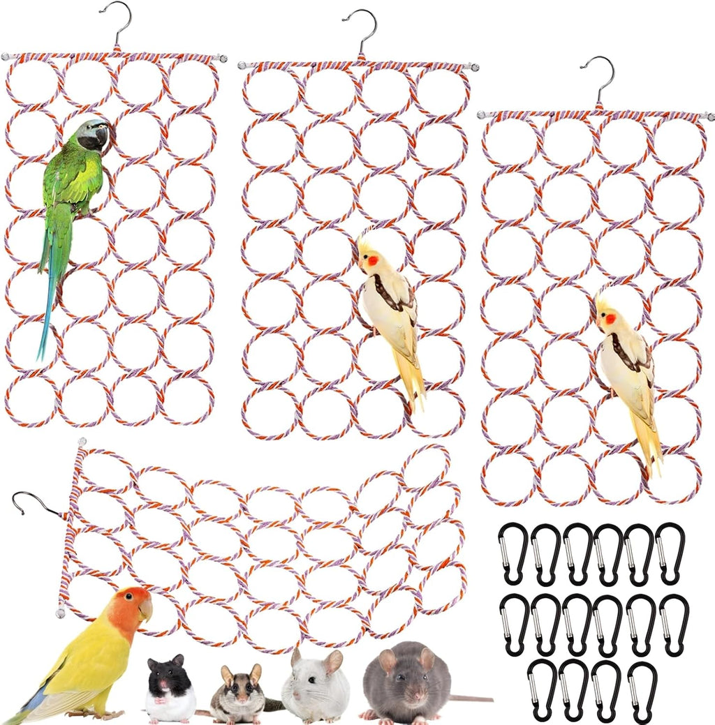 4 Pack Parrot Bird Swing Hanging Toys, Rat Climbing Ladder Rope Perch, Net Toy for Cage, Mouse, Mice, Parakeets