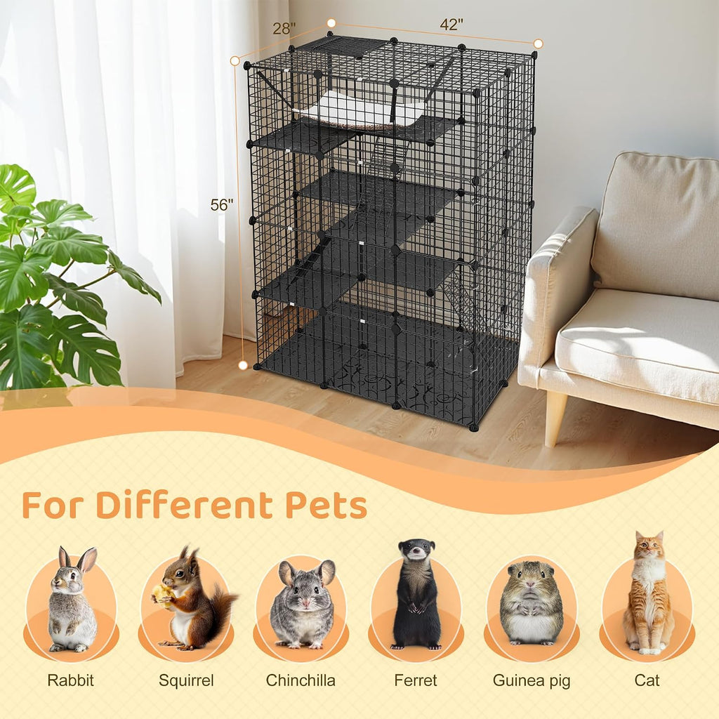 4-Tier Cat Cage Indoor Cat Enclosures DIY Cat Playpen Detachable Metal Wire Kennels with Extra Large Hammock for