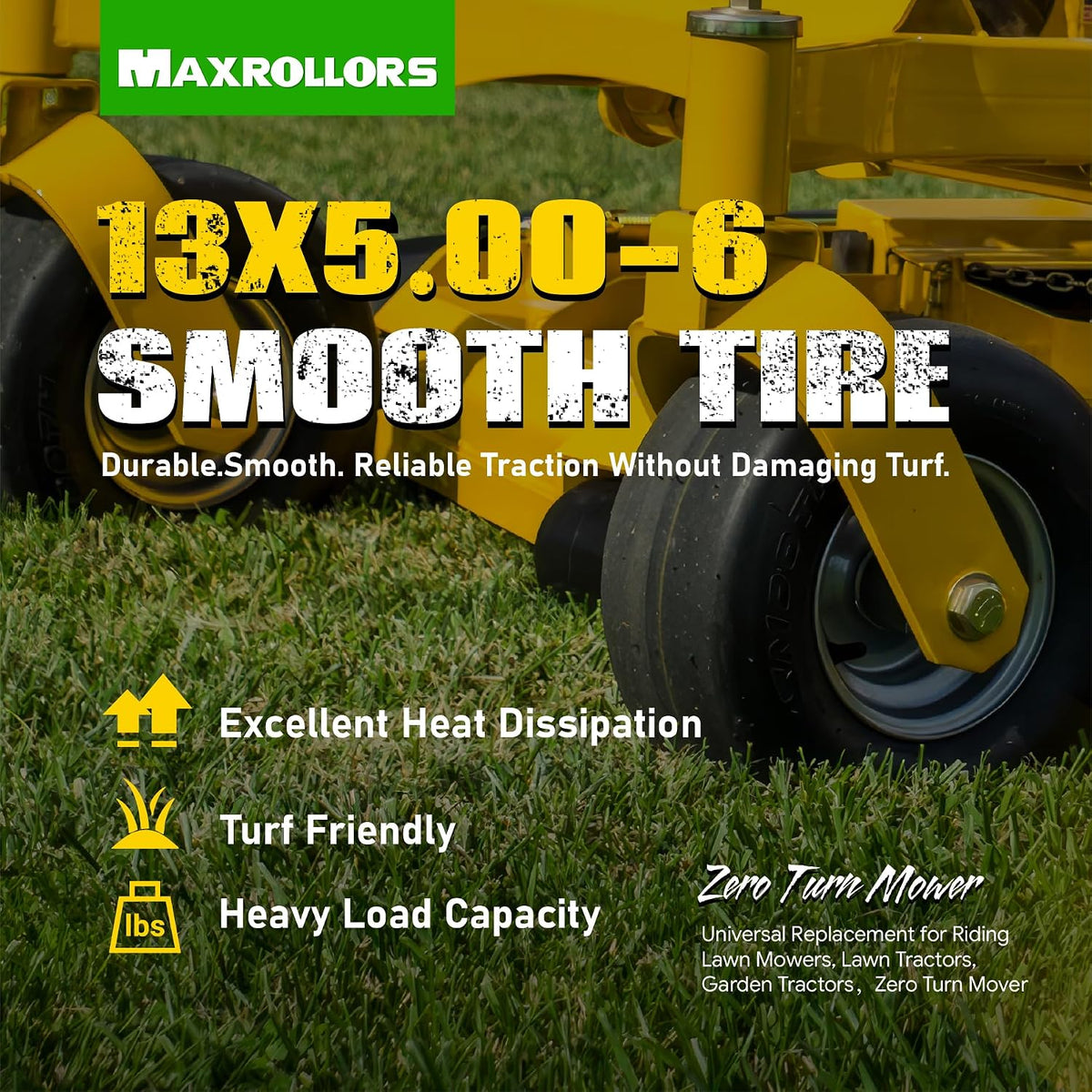 (2 Pack) 13x5.00-6 Lawn Mower Tires Tubeless, Replacement 13x5-6 Zero Turn Riding Mower Tire Smooth,4-Ply