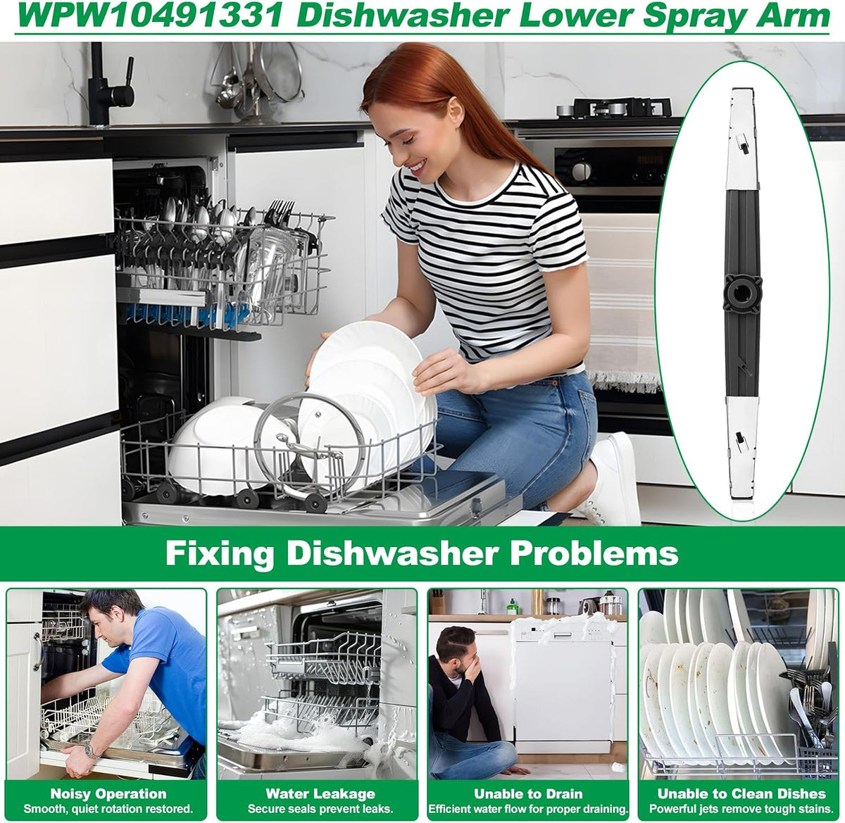 WPW10491331 Dishwasher Lower Spray Arm for Whirlpool, Amana, Ikea Dishwasher Replaces W10491331, PS11755592, 2312843