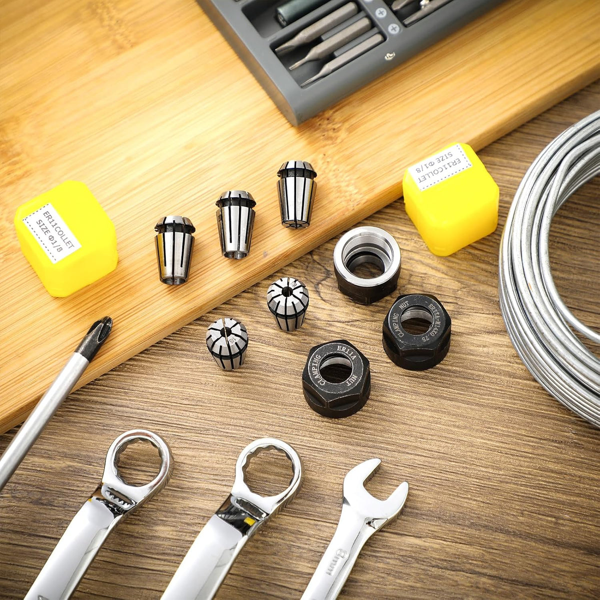 Shimeyao 9 Pcs ER11 Collet Set 1/8'' + 1/4'' with Clamping Nut for CNC