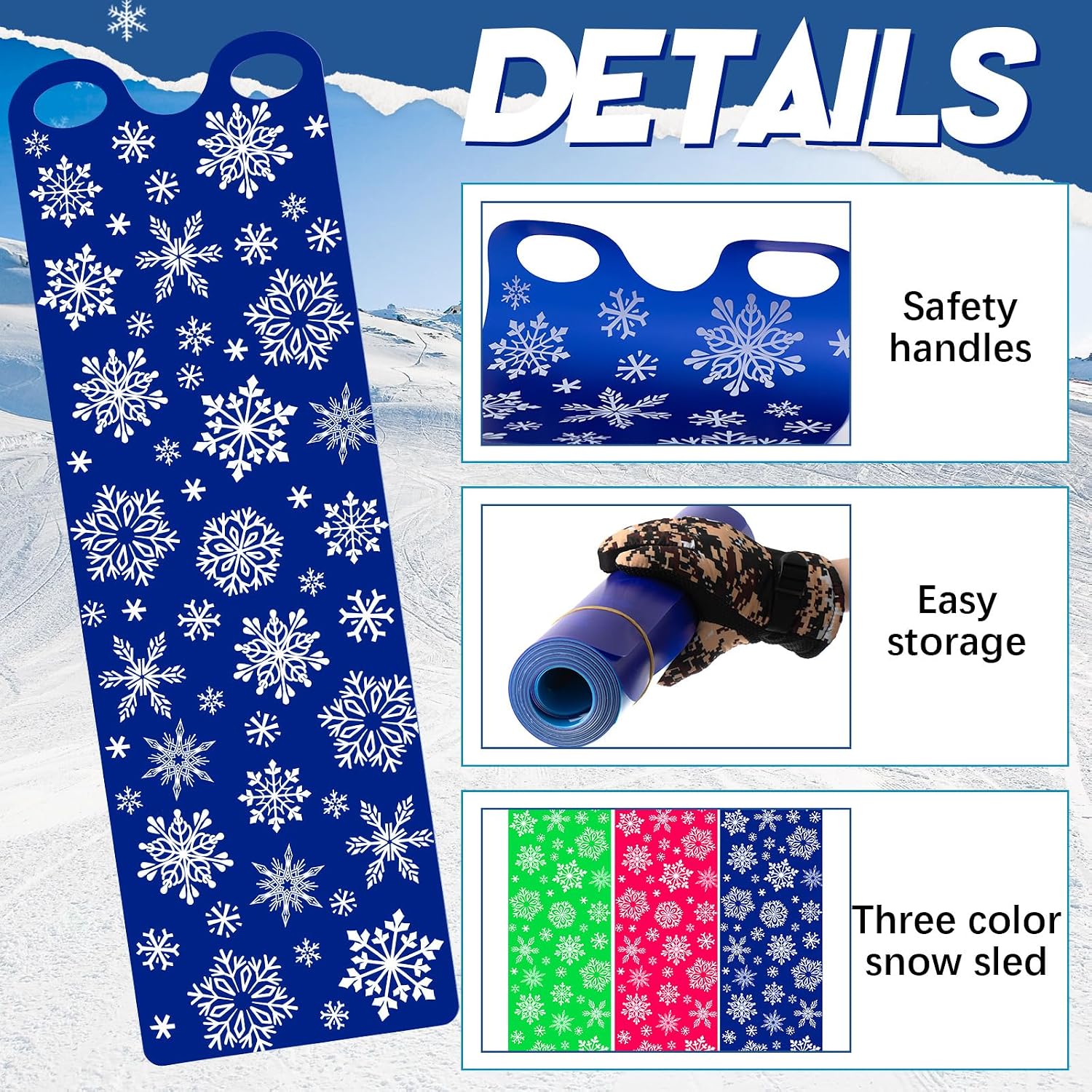 54" Large Snow Sled for Adults Flexible Flying Carpet Snowflake Slider Mat Sledding Equipment Snow Lightweight Roll