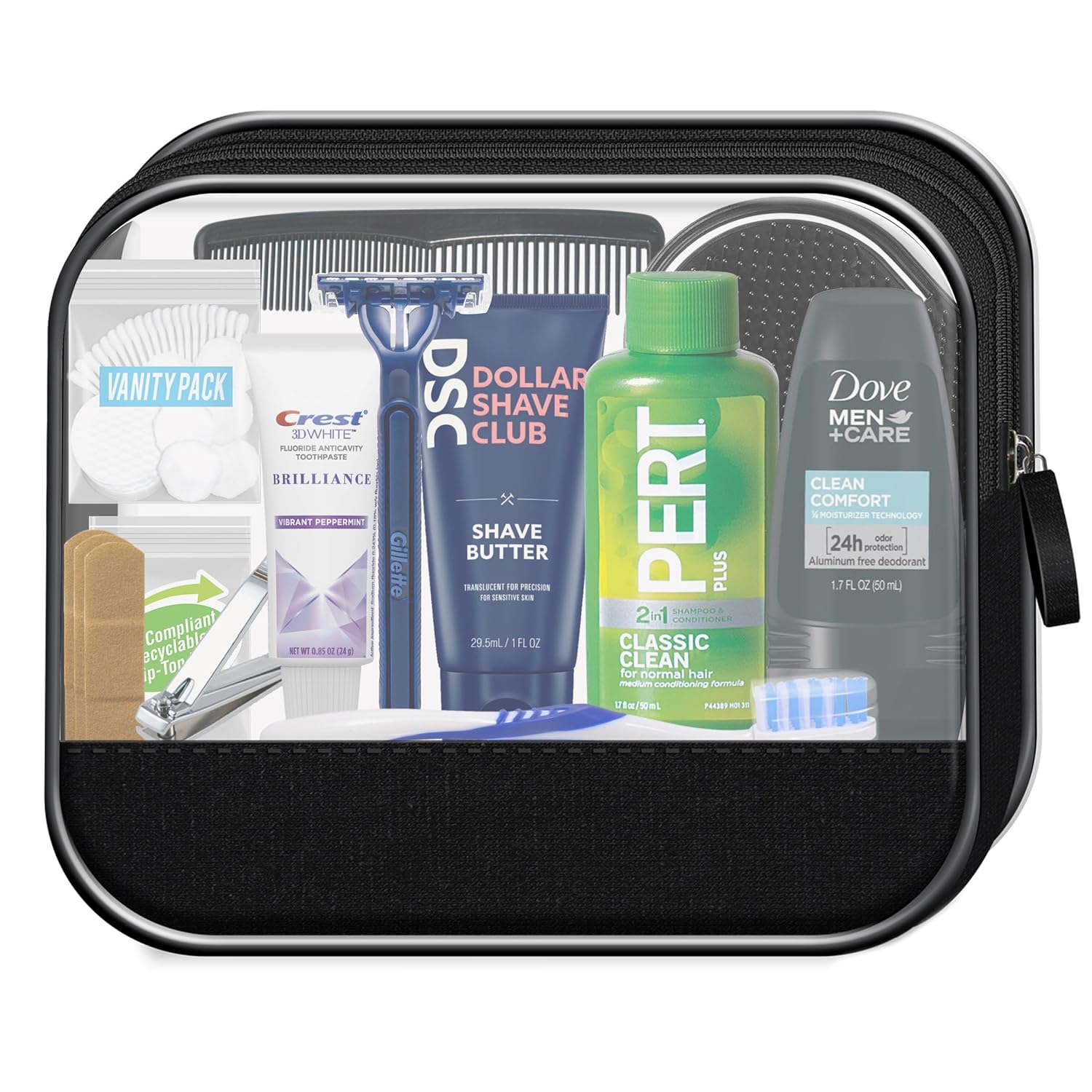 Men’s Super Deluxe, 16-Piece Kit with Travel Size TSA Compliant Essentials in Reusable Zippered Toiletry Bag