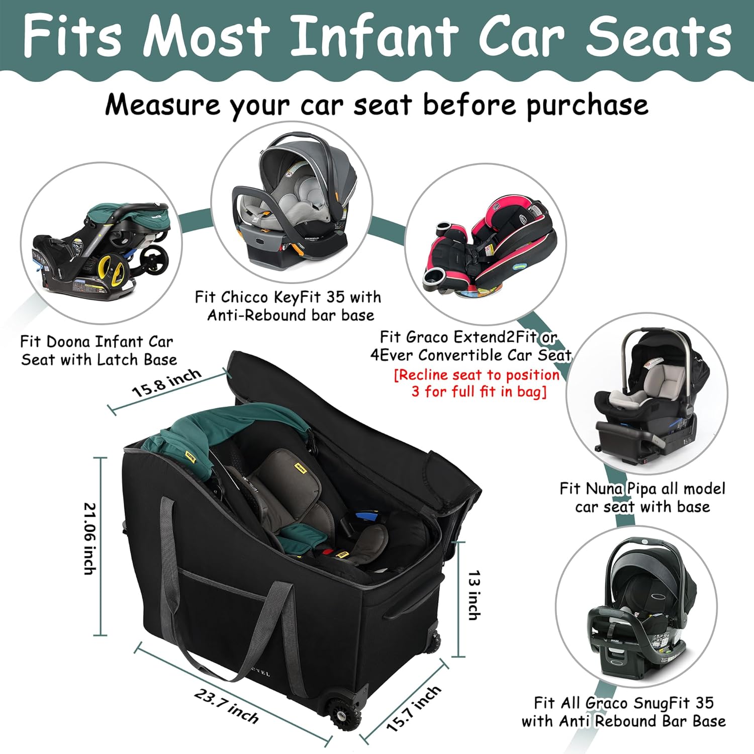 Infant Car Seat Travel Bag Fit Doona Car Seat Stroller and Base, Chicco Keyfit 35 and Base, Doona Travel Bag with