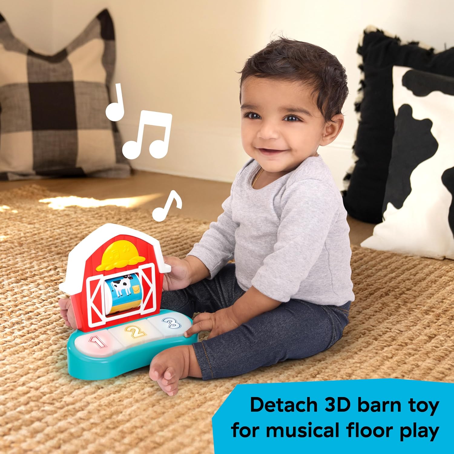 Farm Explorers Jump & Learn Barnyard 2-in-1 Baby Jumper Activity Center with Interactive Toys, Music, Lights, &