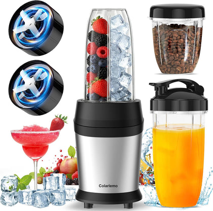 1200W Smoothie Blender, Personal Kitchen Blender, Ice Crushing | 25000 RPM, Dishwasher Safe, 12Pcs, 6-Leaf Blade×2, 3