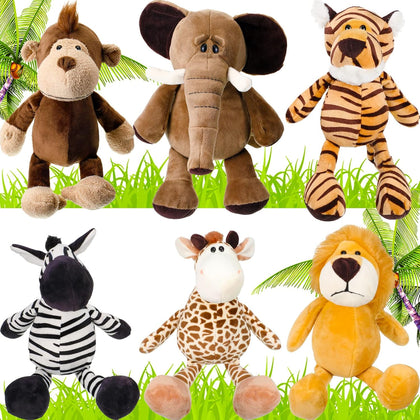 6 Pieces Safari Stuffed Animals Plush Jungle Animal Toys Set for VBS 2026 Decorations Lion Elephant Zebra Giraffe