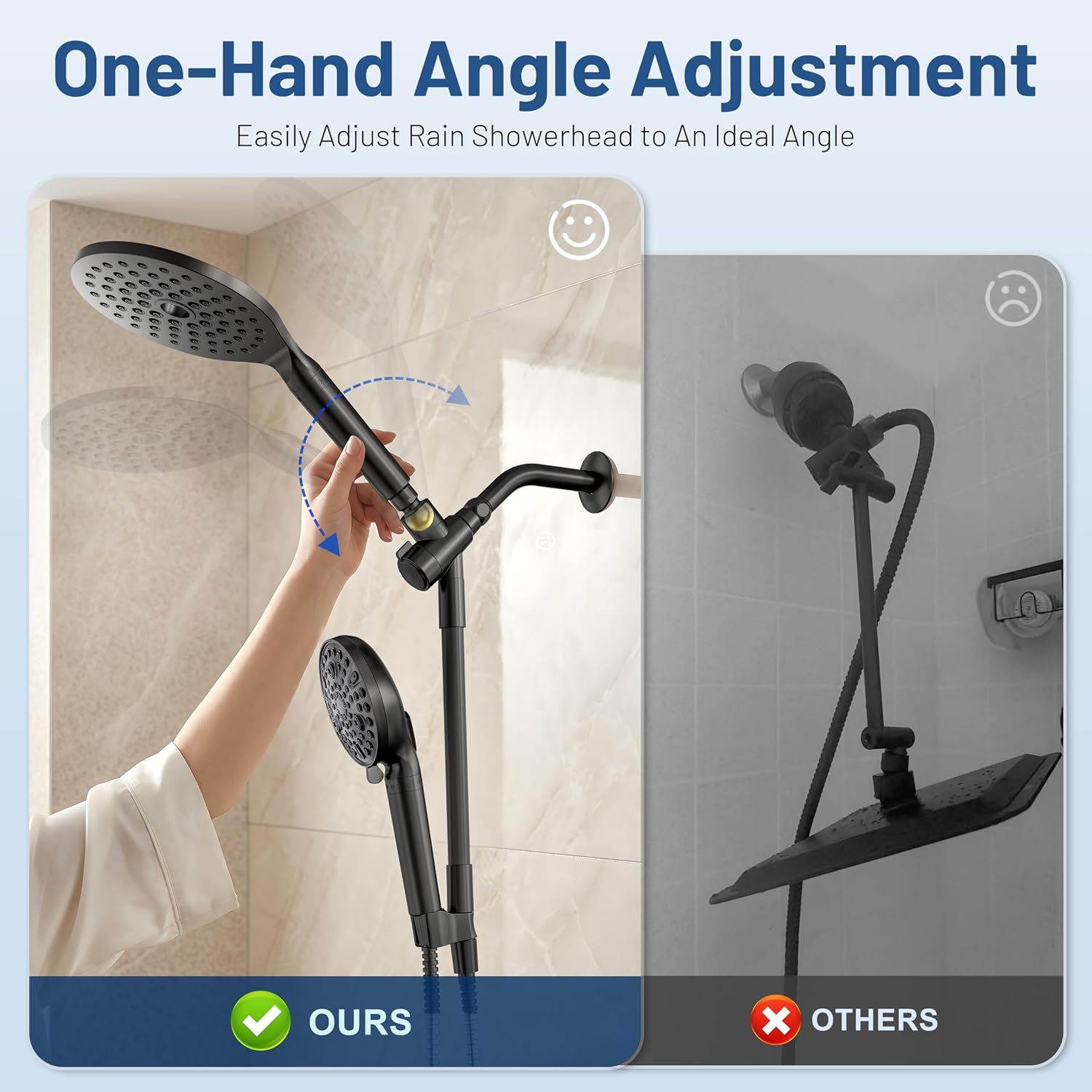 Dual Filtered Rain Shower Head Combo, High Pressure Handheld Shower Head with Adjustable Bar - Rainfall Shower Head