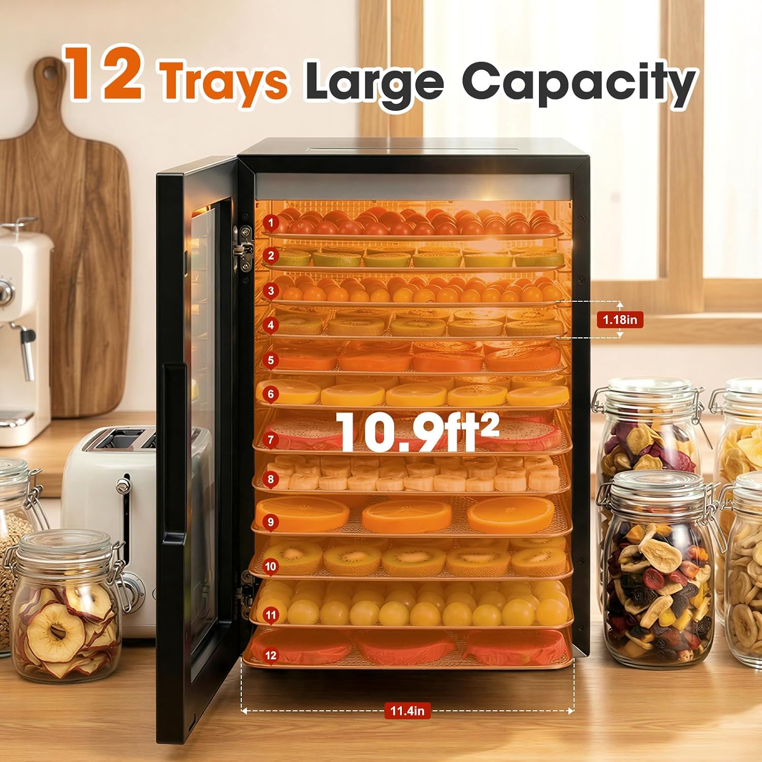 Food-Dehydrator Machine 12 Trays,1000W Meat Dehydrator for Jerky Beef Maker