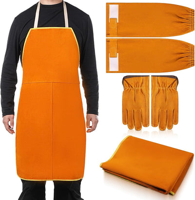 Welding Work Protectors Set, Including Heat & Flame Resistant Heavy Duty Welding Apron, Sleeves and Leather Work