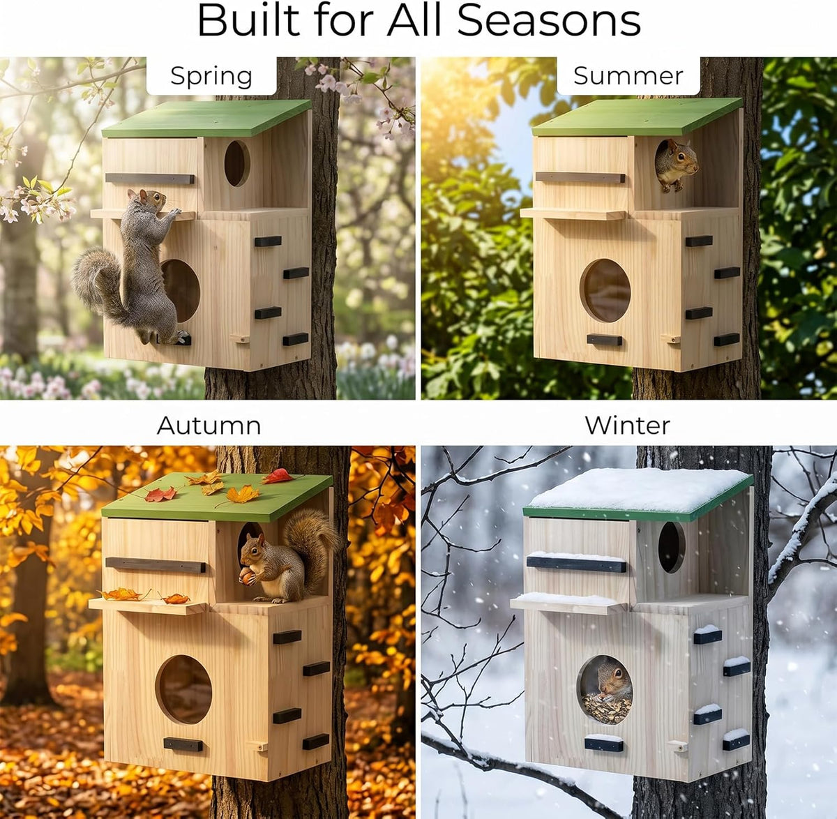 Large Squirrel Houses for Outside, Squirrels Nesting Box with Platform, Solid Wood Squirrel Box, Backyard Squirrel