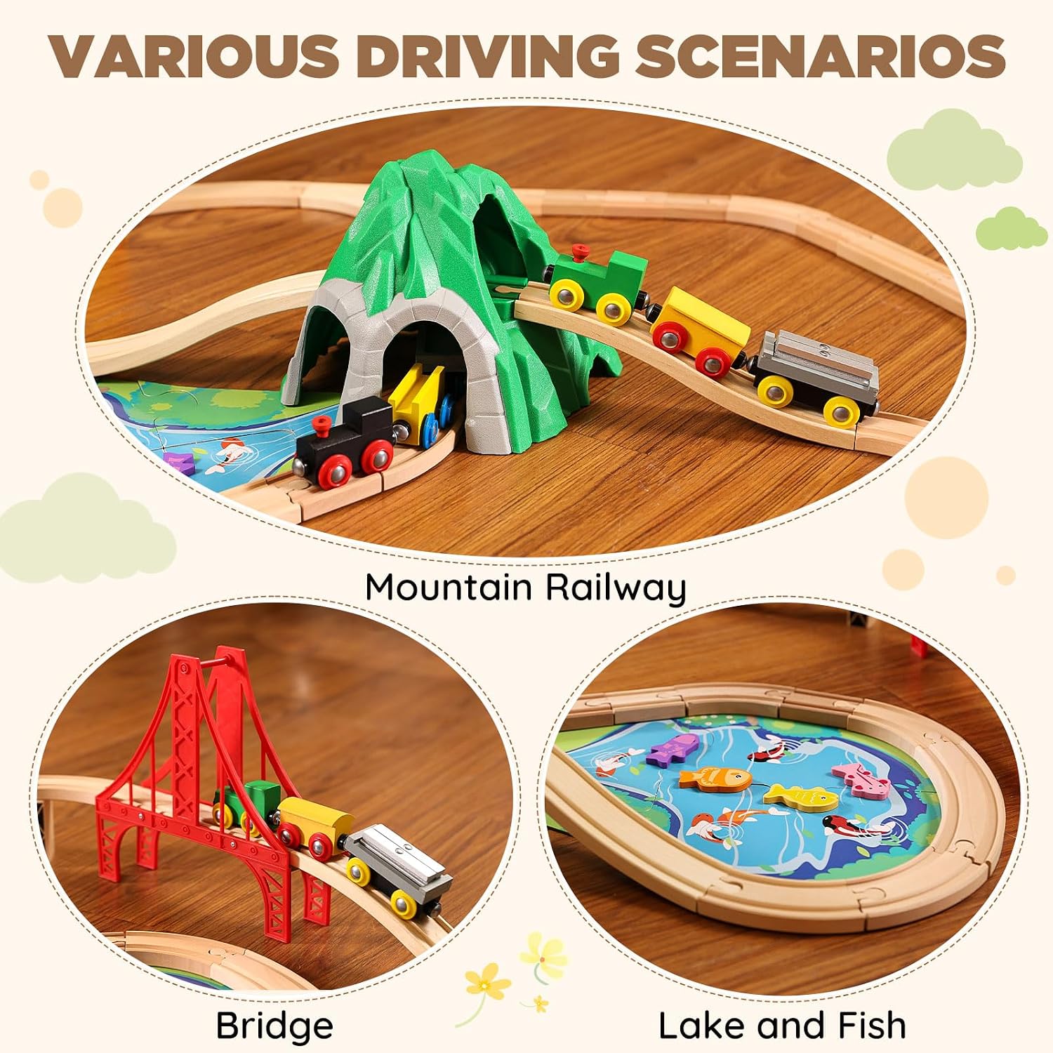 112-Piece Wooden Train Set for Toddler – Double-Sided Train Tracks, Compatible with Brio, Thomas, Melissa & Doug –