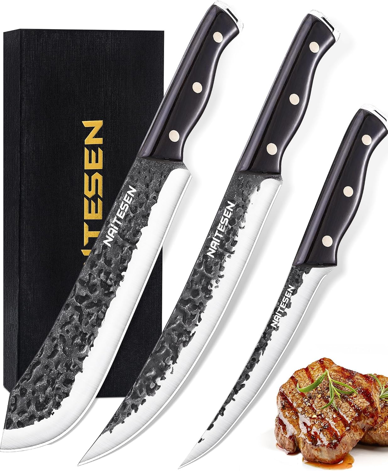 3PC Butcher Knife Set, Brisket Carving Breaking Boning Knife