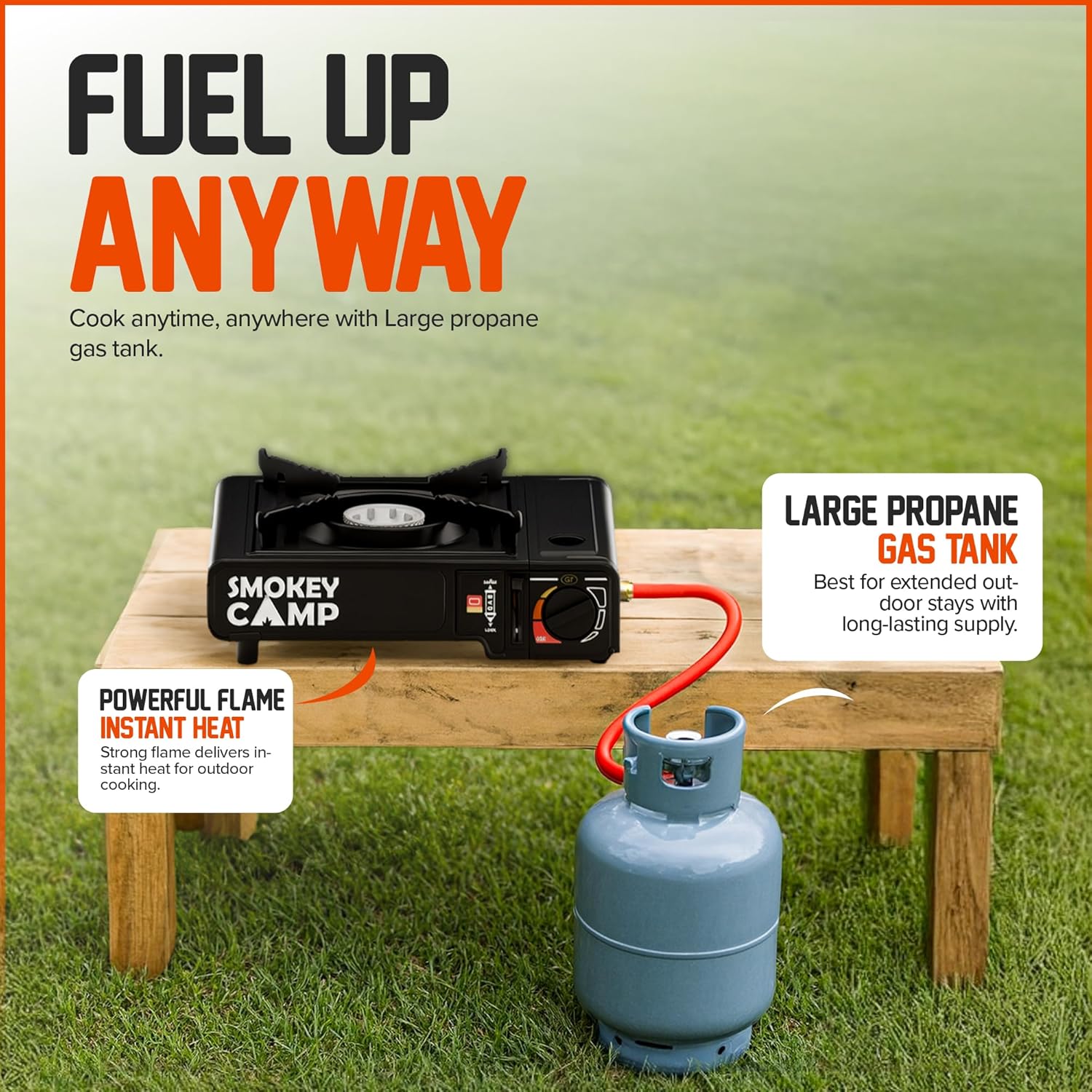 Portable Camping Stove, 3000W Dual Fuel Butane & Propane Gas Stove, Automatic Ignition, Adjustable Flame Control