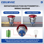 EBILNVKE 22mm Mushroom Head Momentary Push Button Switch, SPST 1NO