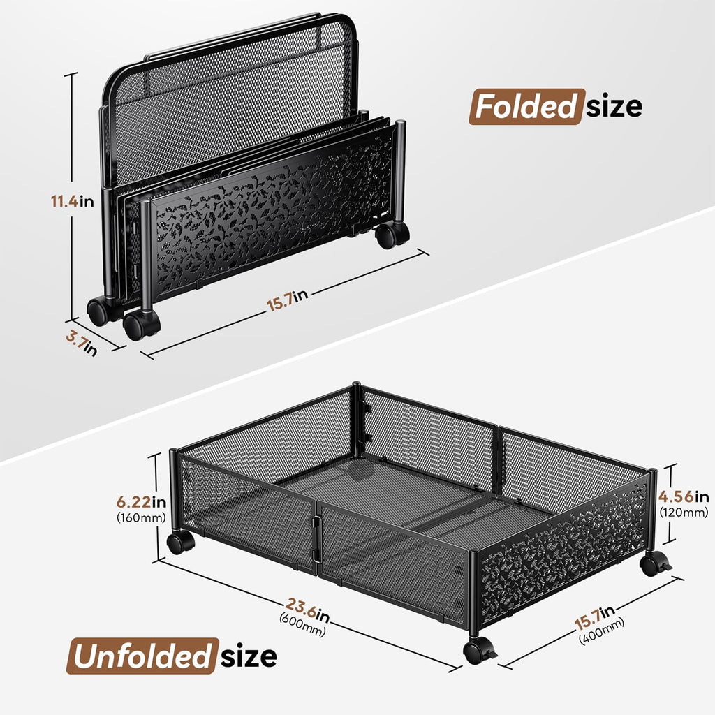Under Bed Storage Containers with Wheels, Under Bed Shoe Storage Organizer Drawer, Tool-free Assembly Metal Storage