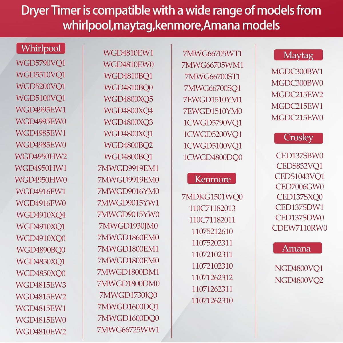 Dryer Timer Replace WGD4815EW1 WGD4950HW0 WGD4800XQ1 WGD4815EW3 WGD4815EW0 WGD4910XQ1 MGDC215EW0 MGDC215EW1 MGDC300BW0 WGD4800BQ1 WGD4916FW1 7MWGD9919EM0 WGD4850XQ1 7MWGD1730JQ0 WGD4850XQ0