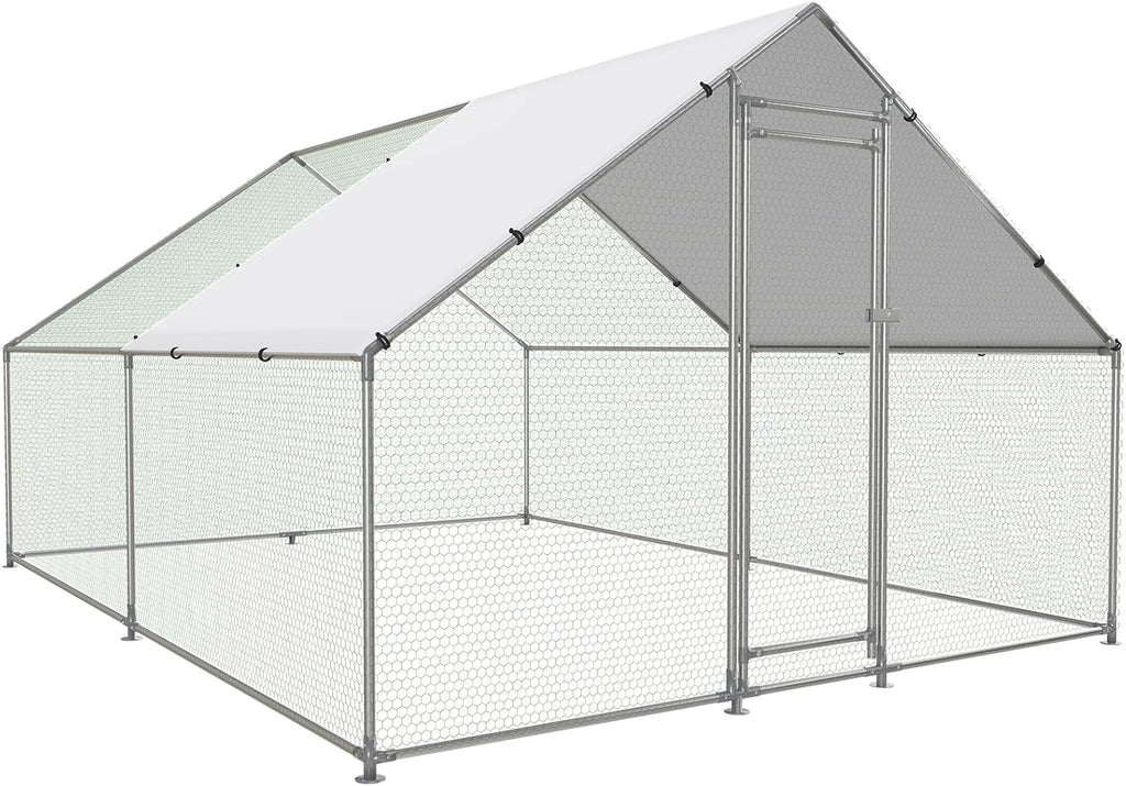 Large Metal Chicken Coop Walk-in Poultry Cage with Water-Resident and Anti-UV Cover Duck Rabbit Cat House Outdoor