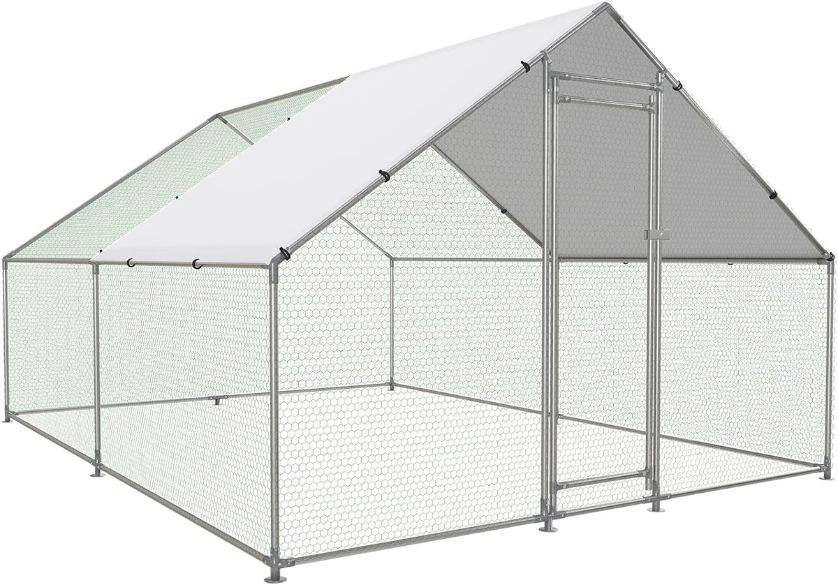 Large Metal Chicken Coop Walk-in Poultry Cage with Water-Resident and Anti-UV Cover Duck Rabbit Cat House Outdoor