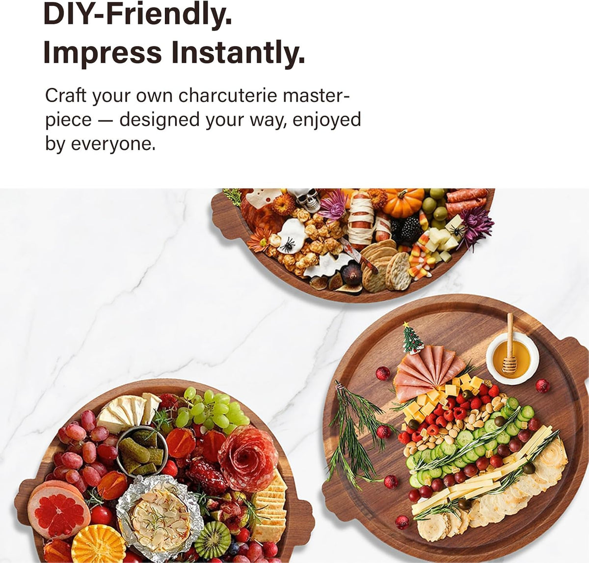 Charcuterie Board 13'' Wood Serving Platter Round Ottoman Coffee Table Tray