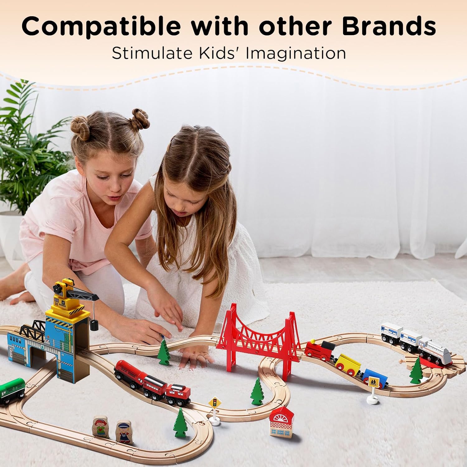 Wooden Train Set for Toddler - Double-Side Wooden Tracks Fits Brio, Thomas, Melissa and Doug - Expandable