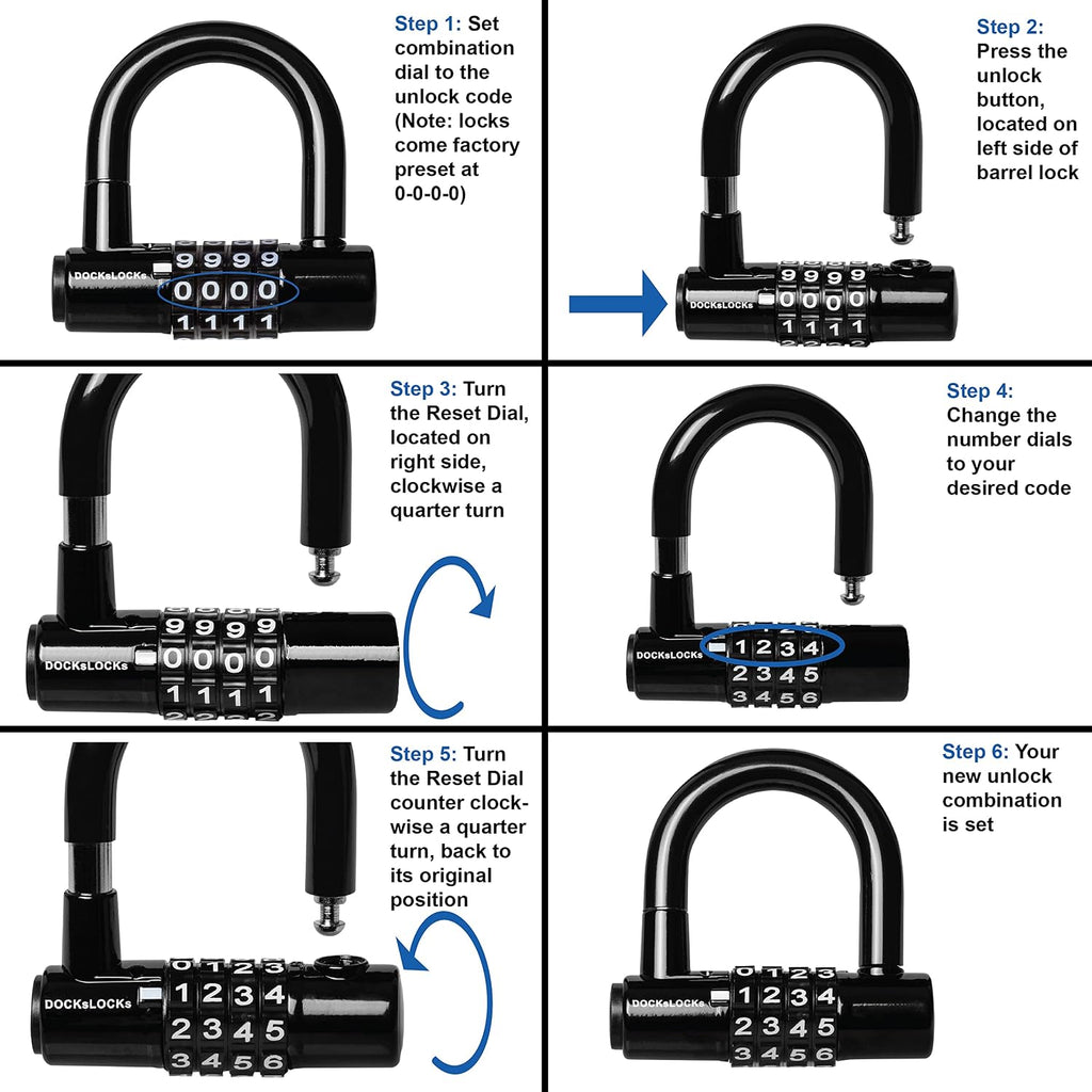 Compact Heavy Duty Weather Resistant Padlock Style U-Lock | Portable, Anti-Theft, Resettable Combination, Keyless