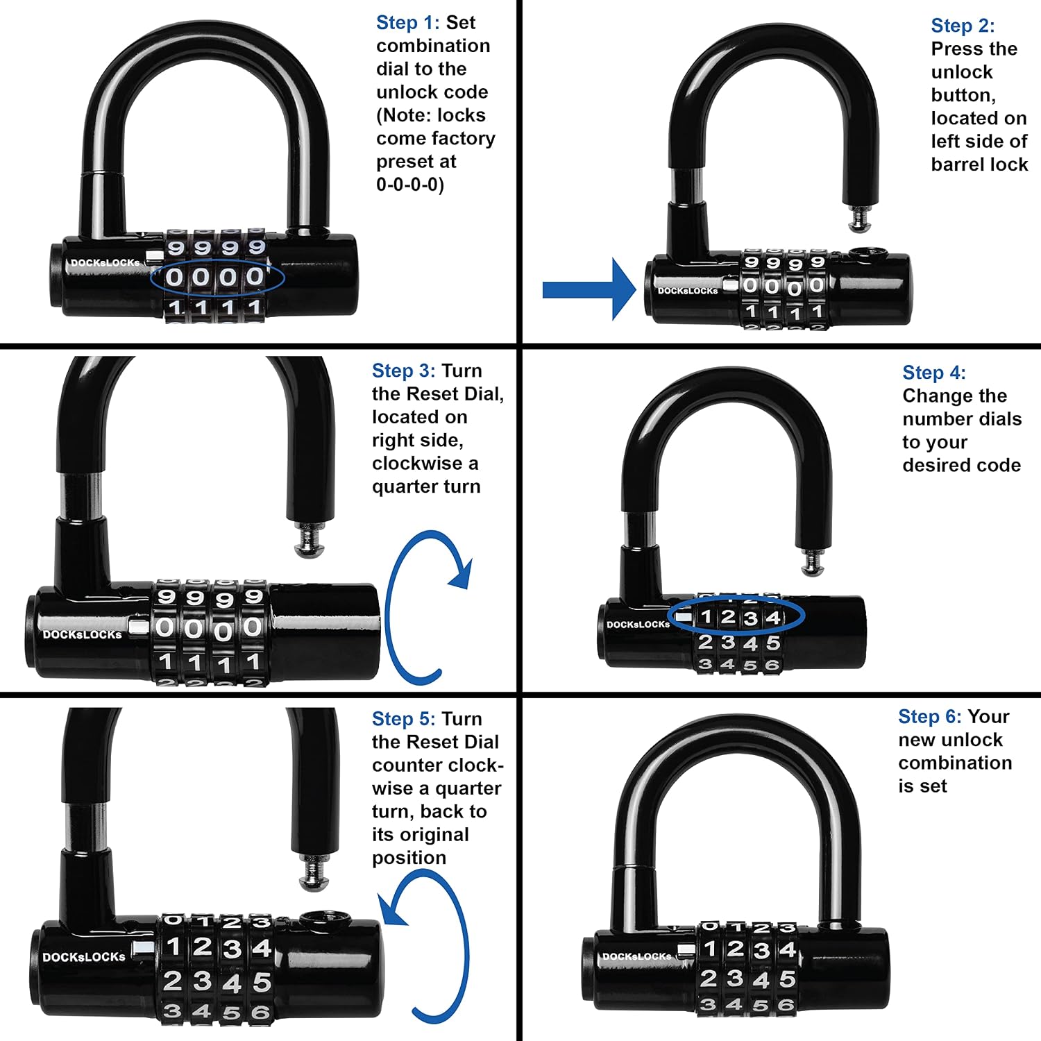Compact Heavy Duty Weather Resistant Padlock Style U-Lock | Portable, Anti-Theft, Resettable Combination, Keyless