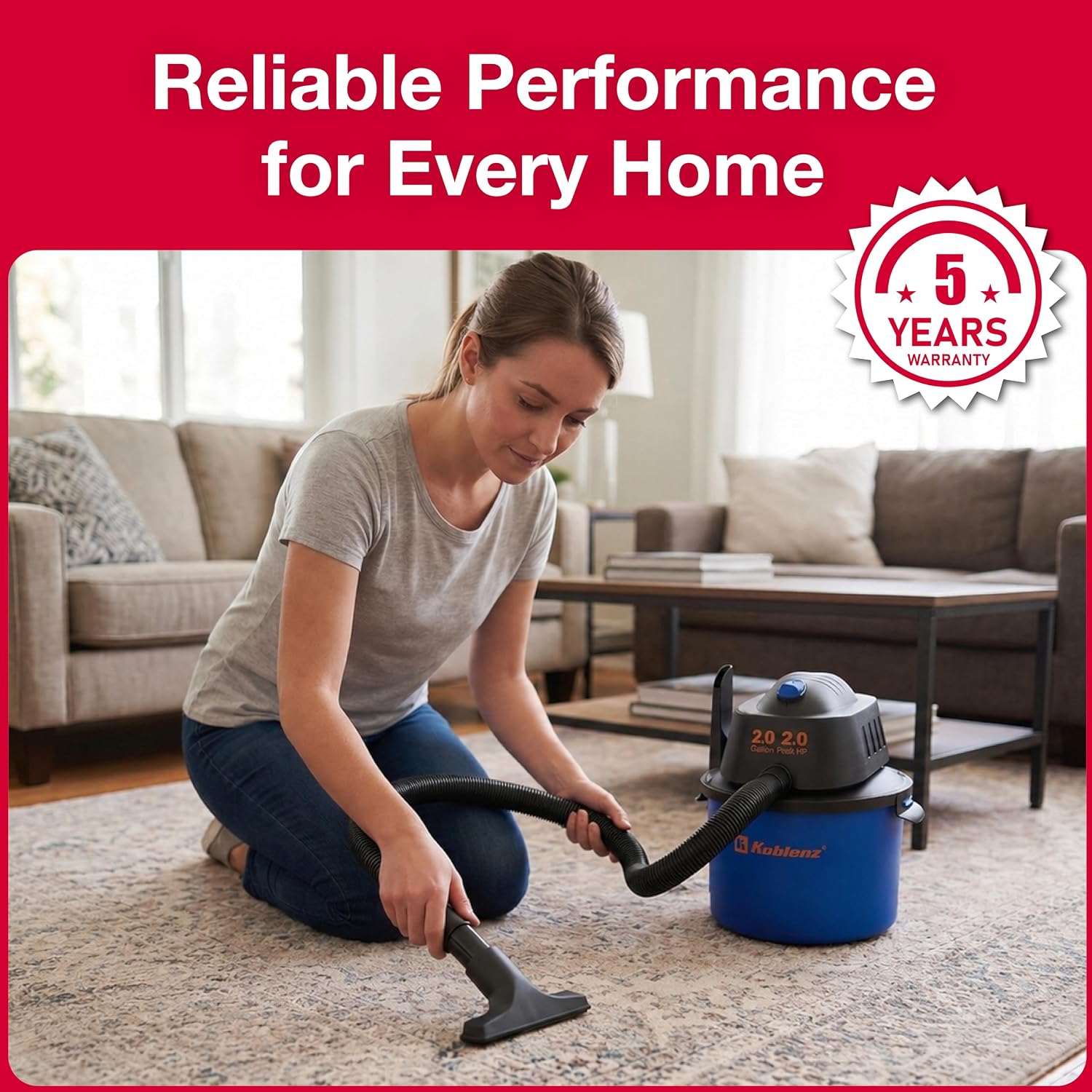 WD-2L Wet Dry Vacuum Cleaner, Home Car Garage Workshop, 2.0 PHP | 60 CFM, 10 Ft Reach, Twist-N-Lock Hose, Small Shop