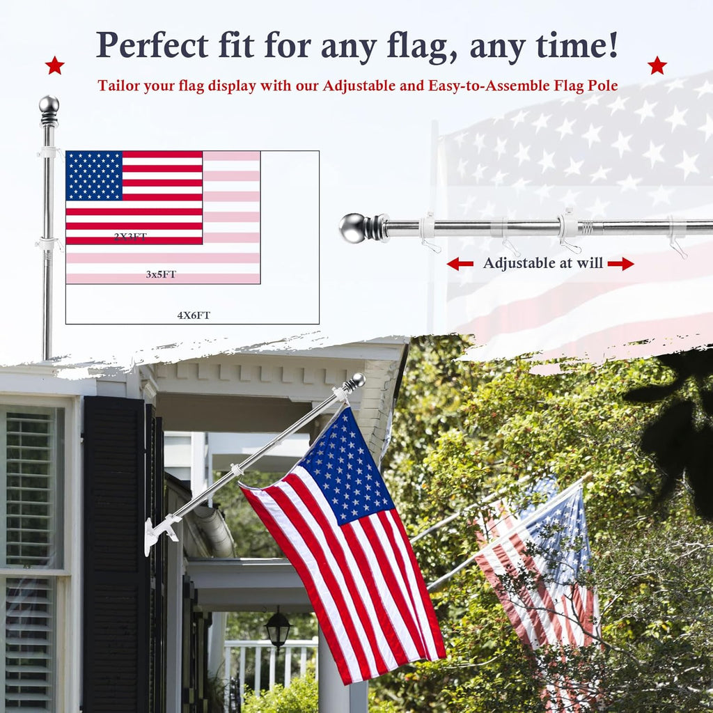 Flag Pole Kit 5ft Flag Pole for Outside House, Flag Poles with Tangle Free Flag Pole Rings for 3x5 American Flag
