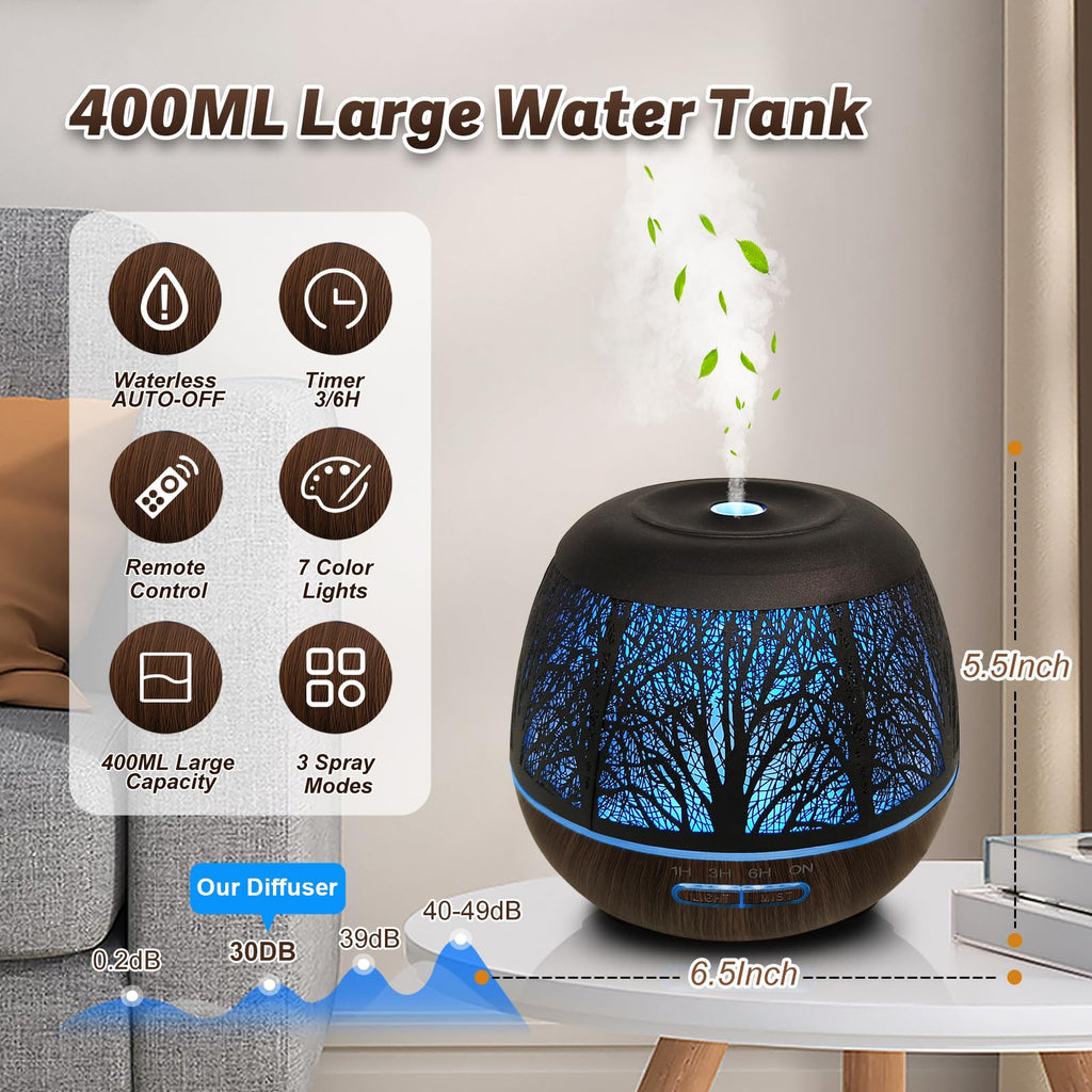 Metal Essential Oil Diffusers for Home, 400ML Quiet Air Diffuser