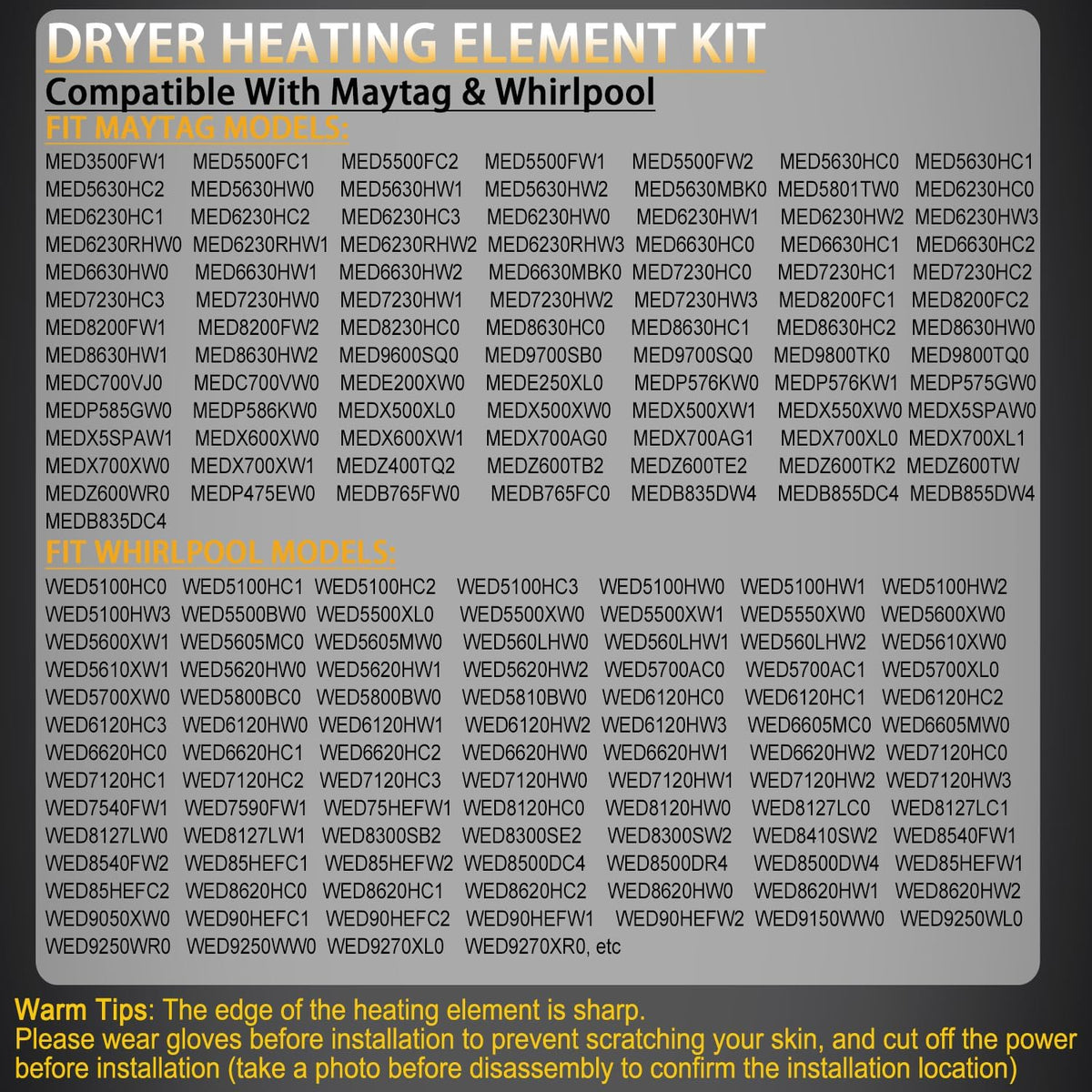 MED6230HW3 MED6230HC3 MED6230HW1 Dryer Heating Element Kit for Maytag