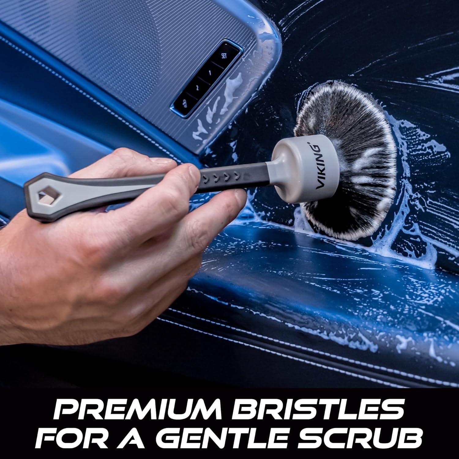 Car Detailing Brush Set for Car Cleaning Kit, Super-Soft Bristles for Interior Detail, Black/Grey, Includes Medium 1