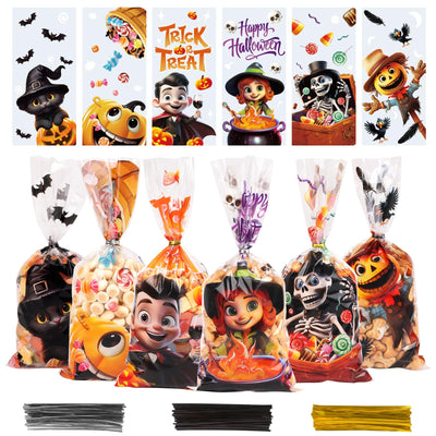 Halloween Cellophane Treat Bags, 180 PCS Halloween Clear Candy Bags with Twist Ties Clear Plastic Gift Baggies for
