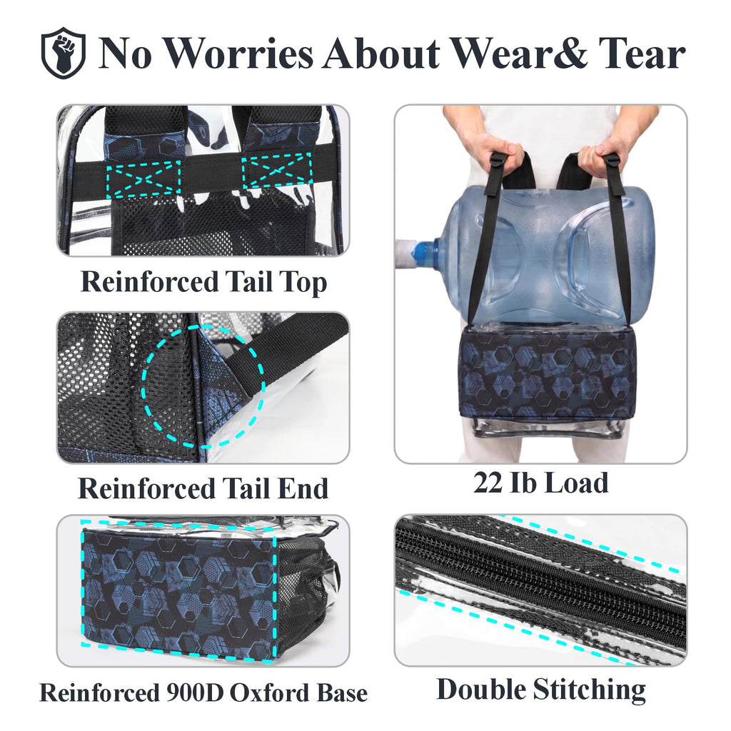 Clear Backpack for School - 17 Inch Geometric Pattern Bookbag, Blue