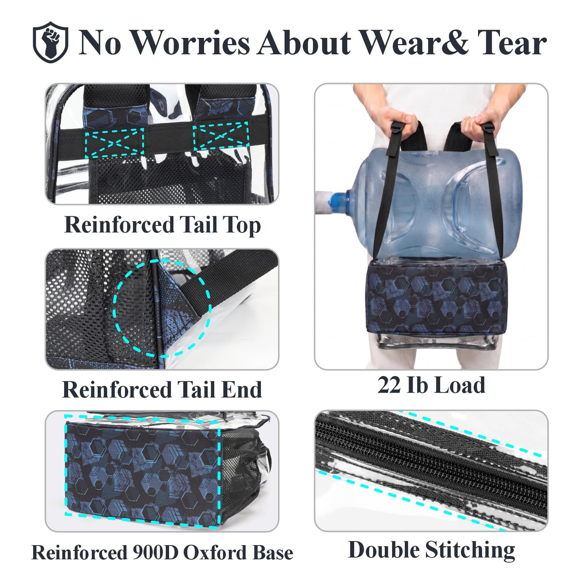 Clear Backpack for School - 17 Inch Geometric Pattern Bookbag, Blue