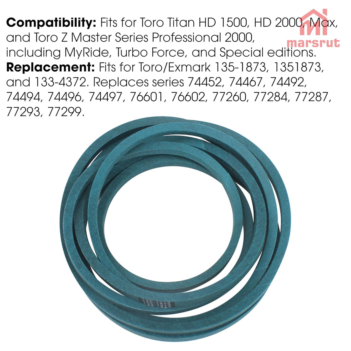 60 inch Deck Belt Fits for Toro Titan Max, Z Master Pro, TimeCutter HD 1500/2000 MyRide Riding Lawn Mowers, 5/8"x189", Replace 135‑1873 V‑Belt 74452 74467 74494 74497 76601 77260 77287 77293 74492