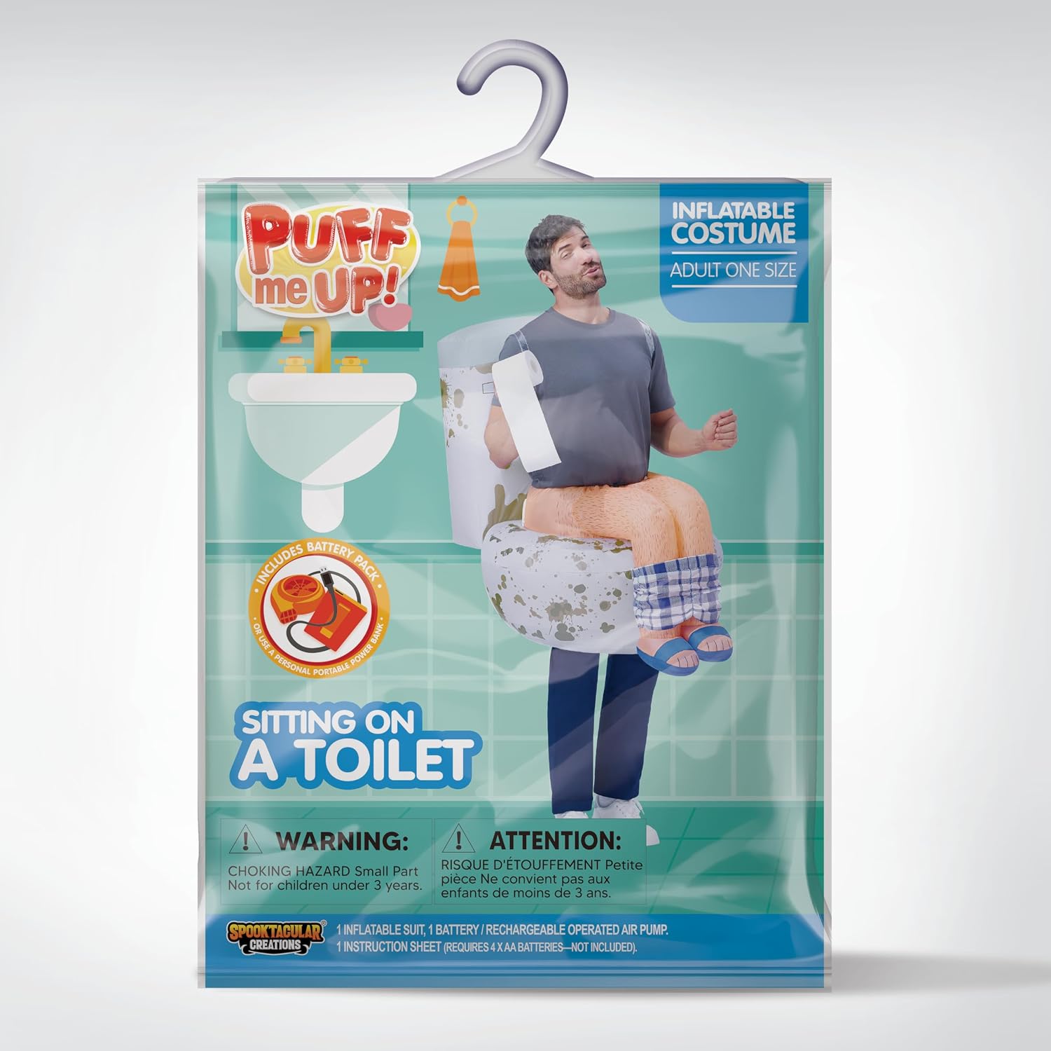 Adults Inflatable Costumes, Sitting on a Toilet Inflatable Costume, Funny Blow Up Costumes for Halloween Costume