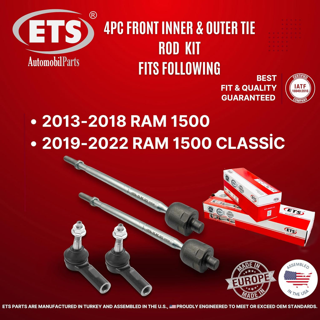 ETS 4Pc Inner Outer Tie Rod End Kit EV800958, ES801123 Fits 2019-2022 Ram 1500 Classic / 2013-2018 Ram 1500