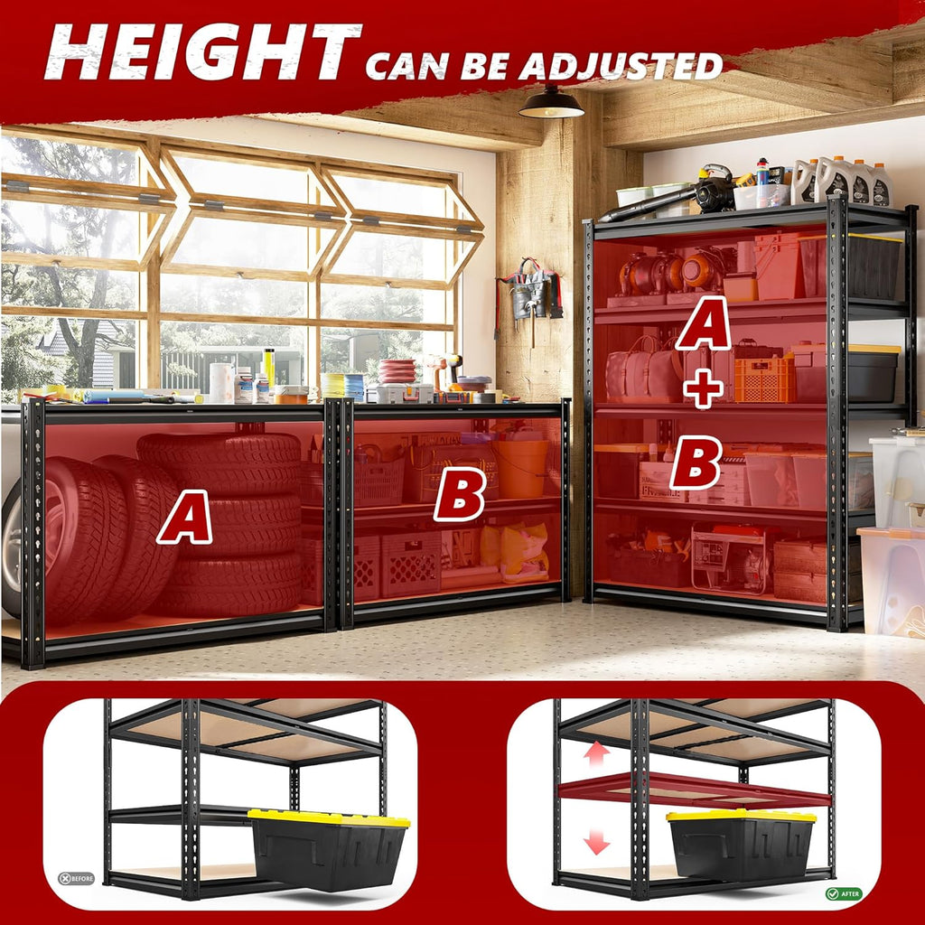 2400LBS Storage Shelves 5 Tier Garage Shelving Heavy Duty Adjustable Garage Shelves, Utility Rack Shelf, Shelving