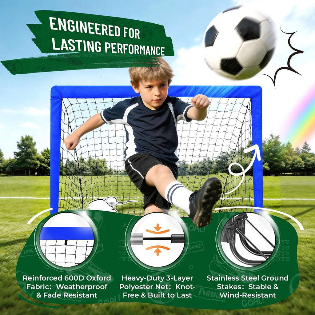 Kids Soccer Goal Set for Backyard, Portable Soccer Nets Set of 2 with Soccer Ball, Scoreboard, Agility Ladder, Cones