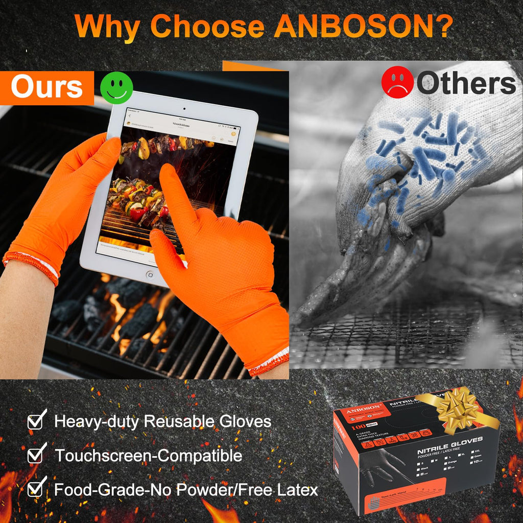 BBQ Gloves Disposable, 10Mil Heavy Duty Nitrile Gloves for Cooking Grilling