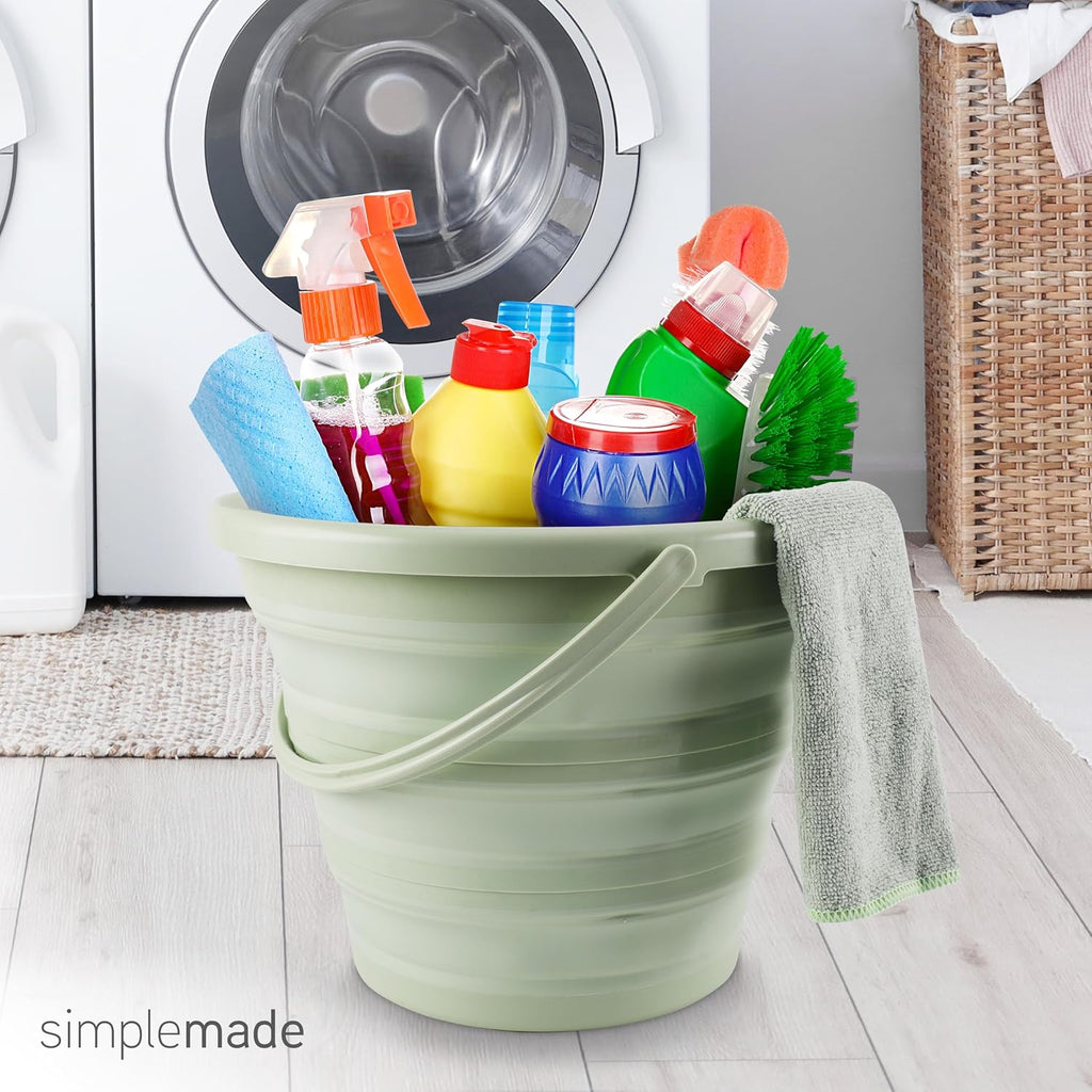 Collapsible Bucket Cleaning Set - Includes 2 Foldable Buckets, Spray Bottle, Rag, Scrubbing Brush and Sponge - Holds